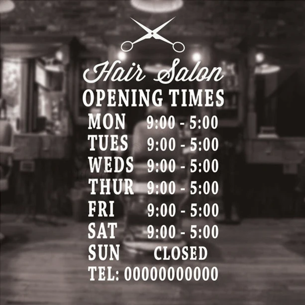 Wall Sticker Hair Salon Custom Decal Working Hours Custom
