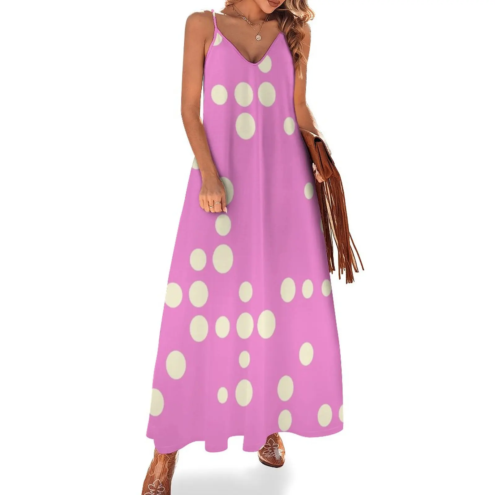 

Cream Dots on Bubble Gum Pink Sleeveless Dress Party dresses ladies dresses for women 2023 dresses for womens