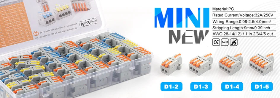mini rápido compacto universal caixa de junção do condutor splice primavera bloco terminal conector do fio divisor de cabo elétrico