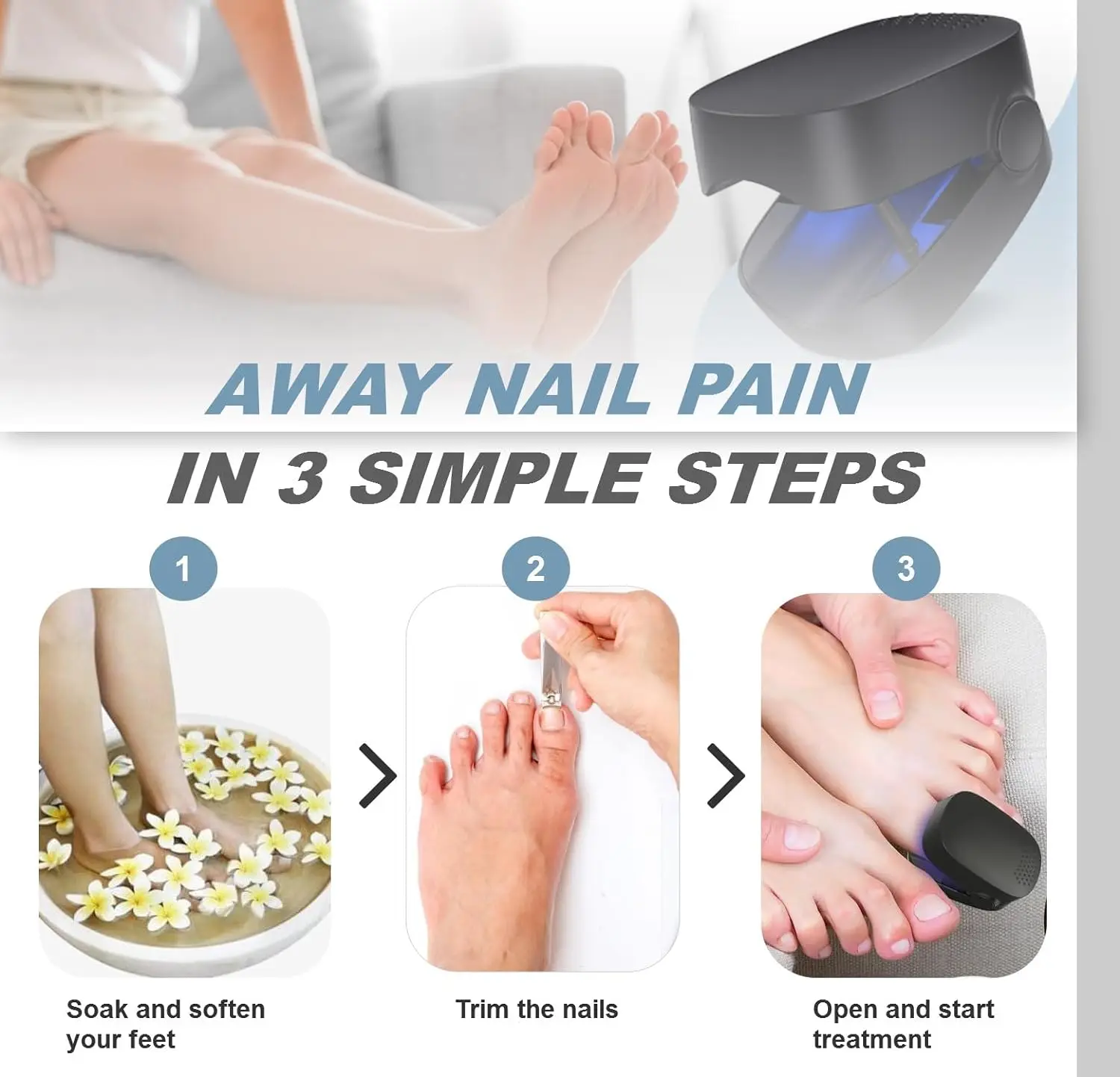 Nail Fungus Cleaning Light Device for Onychomycosis USB Charge 905nm Infrared Light 470nm Blue NailSalon Nail Fungus Laser