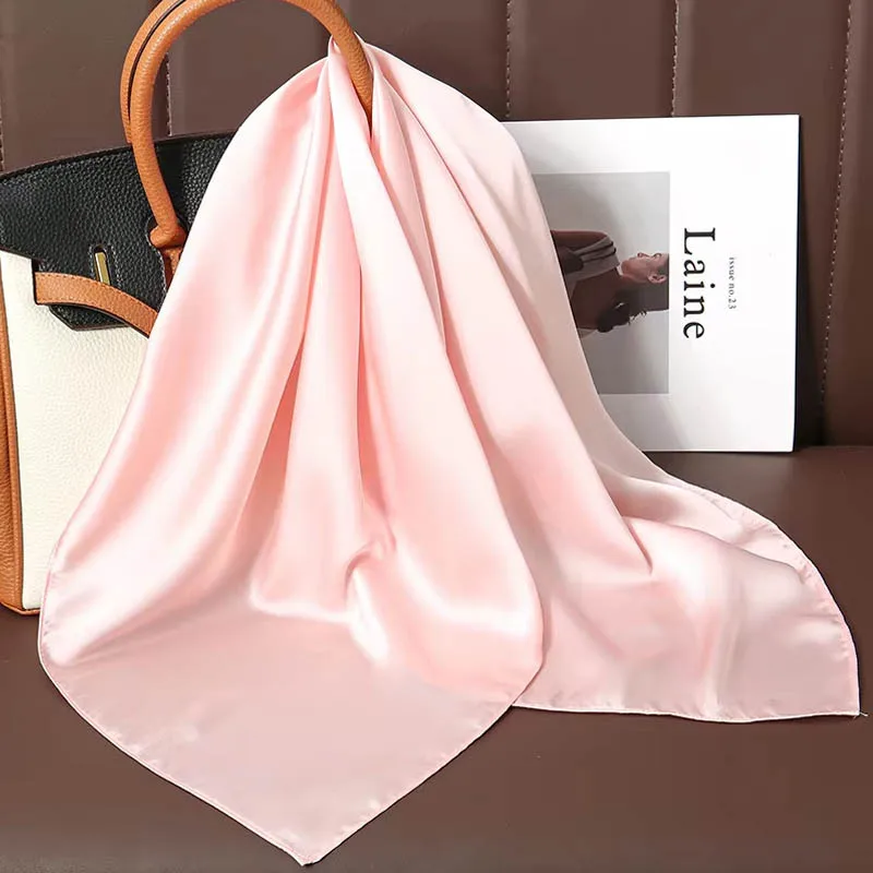 Luxus Einfarbig Seide Quadrat Schal Frauen Weiche Satin Pferd Haarband Halstuch Büro Hijab Stirnband Foulard Tasche Bänder Geschenk – Detail 24