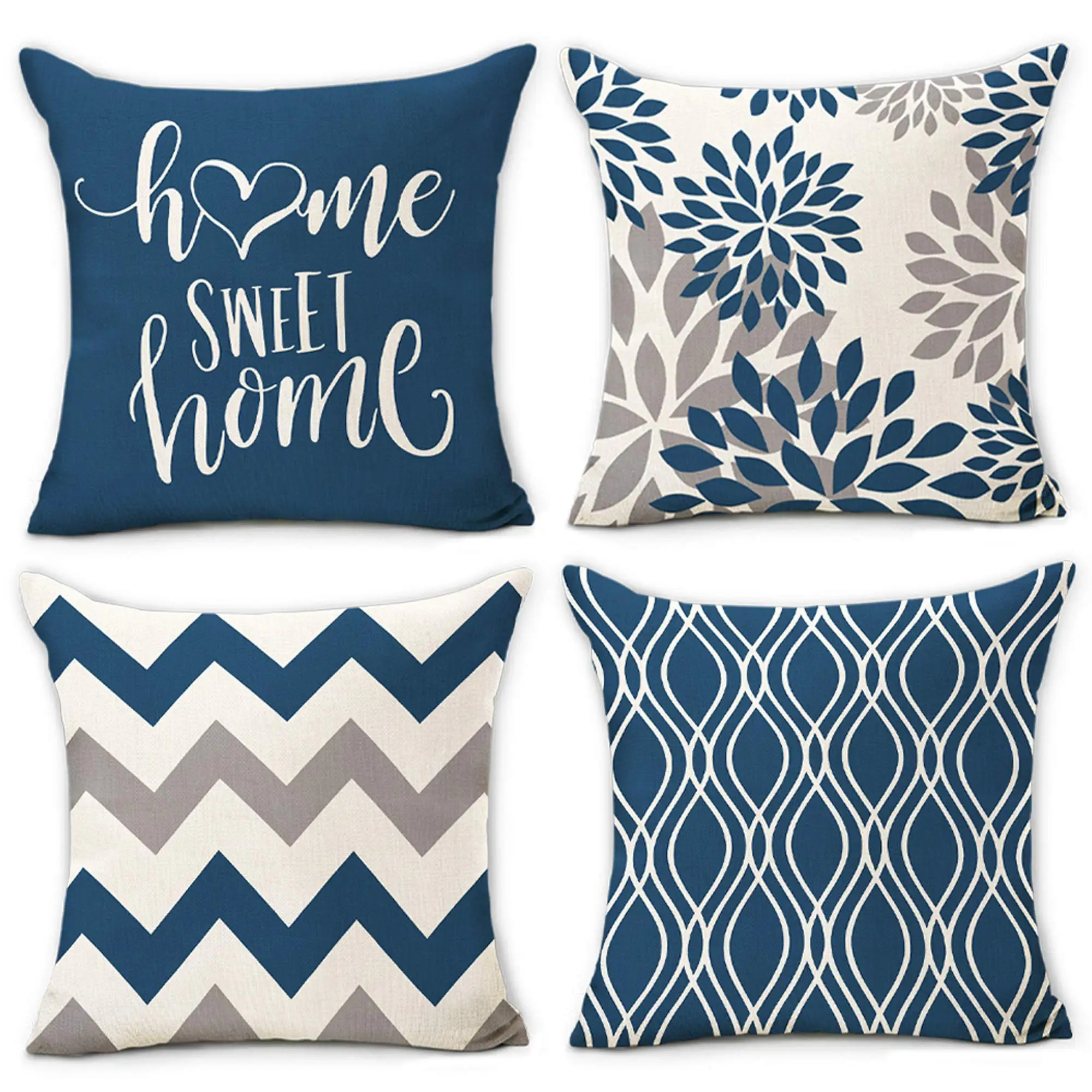 Pillow Covers Blue and white geometric linen Pillowcase Sofa Cushion Cover Home Decoration 40x40 45x45 50x50