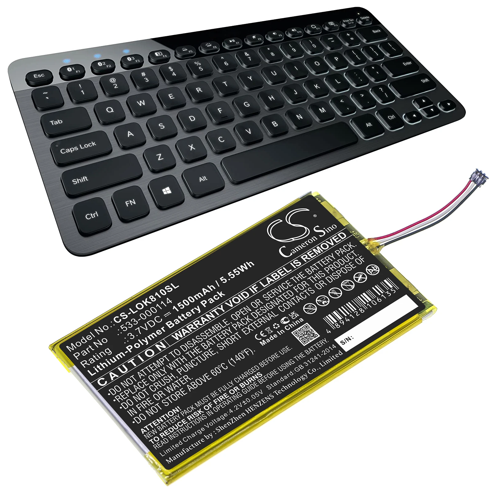 

Cameron Sino 1500mAh Keyboard Battery 533-000114 for Logitech IIIuminated Keyboard K810, K810
