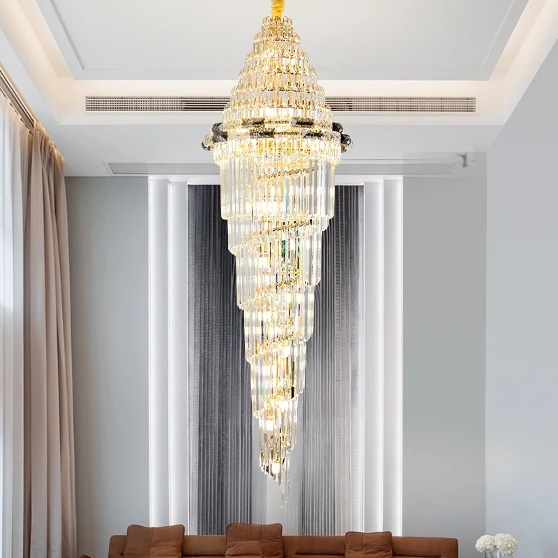 

Modern Luxury Staircase Large Crystal Led Chandeliers Villa Hotel Hall LOFT Living Room Lighting Long Pendanti Lamp