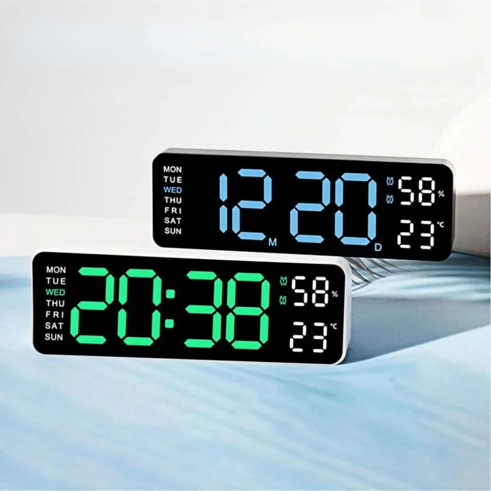 Description Picture 2 of item9 Inch Large Digital Wall Clock Temperature and Humidity Week Display Brightness Adjustable 12/24H Electronic LED Table Alarm Cl