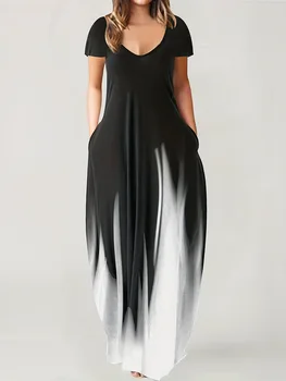New Summer Loose Print Casual Women's Dress Pocket Long Dress 1