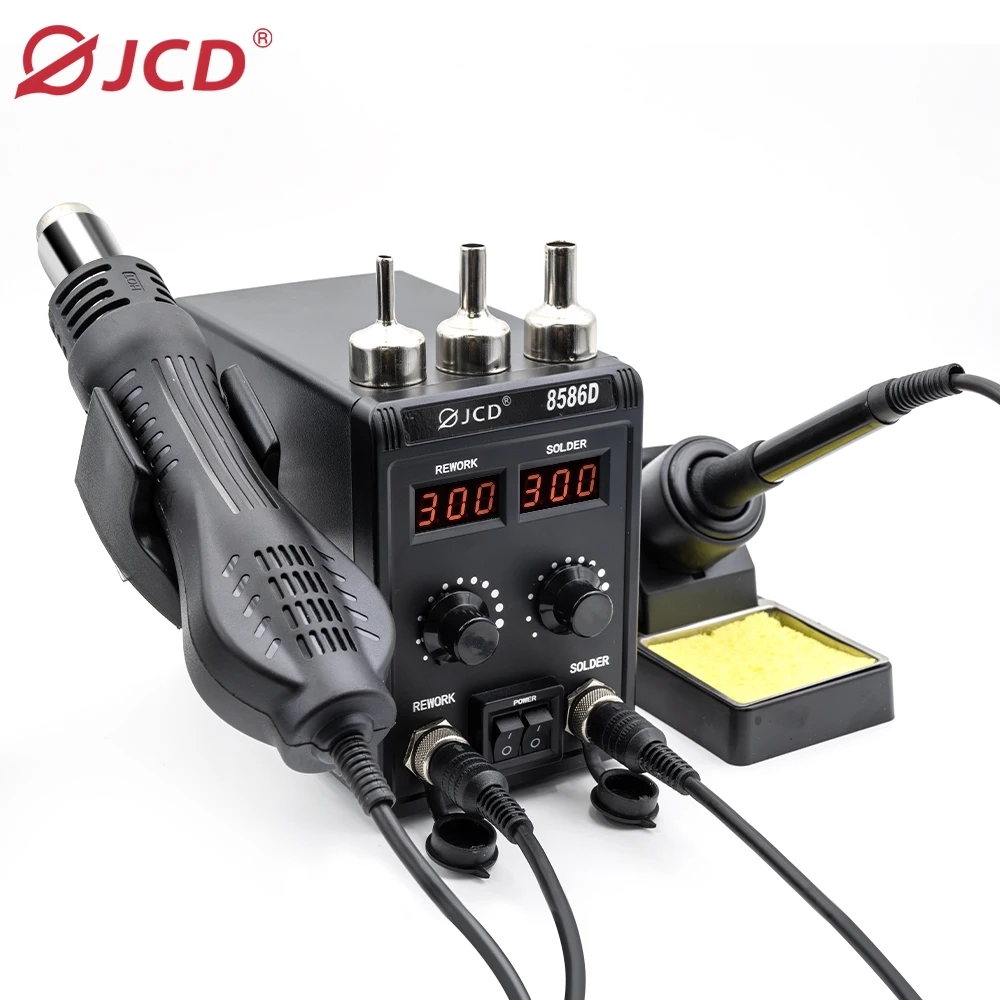 JCD 750W Soldering Station 2 IN 1 Hot Air Gun LCD Dual Digital Display Electric Soldering Iron SMD Welding Rework Station 8586D