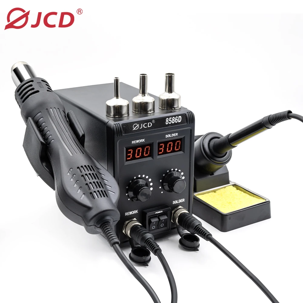 JCD 750W 8586D Soldering Station 2 IN 1 Hot Air Gun LCD Dual Digital Display Electric Soldering Iron SMD Welding Rework Station 5