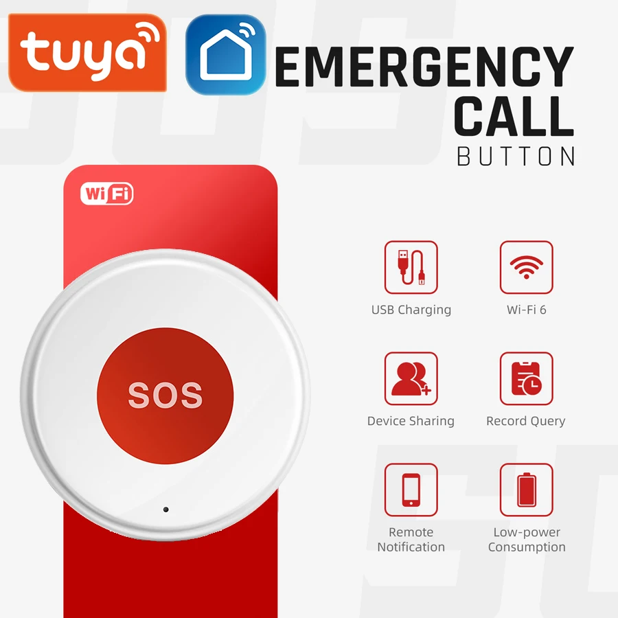 Tuya WiFi Smart SOS Call Button Wireless Caregiver Pager Phone Alert Transmitter Emergency Call Button For Kids Elderly Patient medical alert button,emergency alarm button