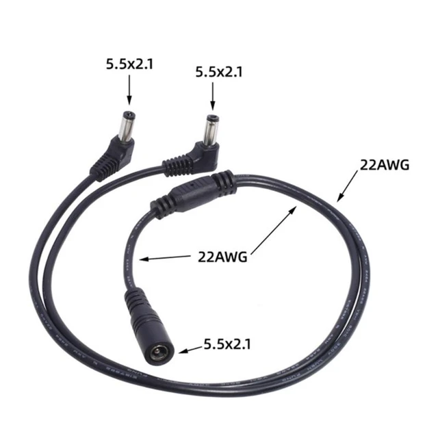 5-Port DC Power Splitter Cable For CCTV Cameras - 12V, 2.1mm, Black By ABLEGRID