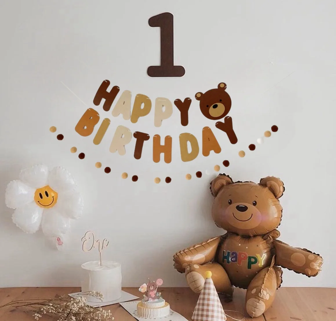 Lovely Retro Bear Flag Decoration Non-woven Fabric Happy Birthday Party Banner Baby Shower Kids Birthday Decoration Supplies