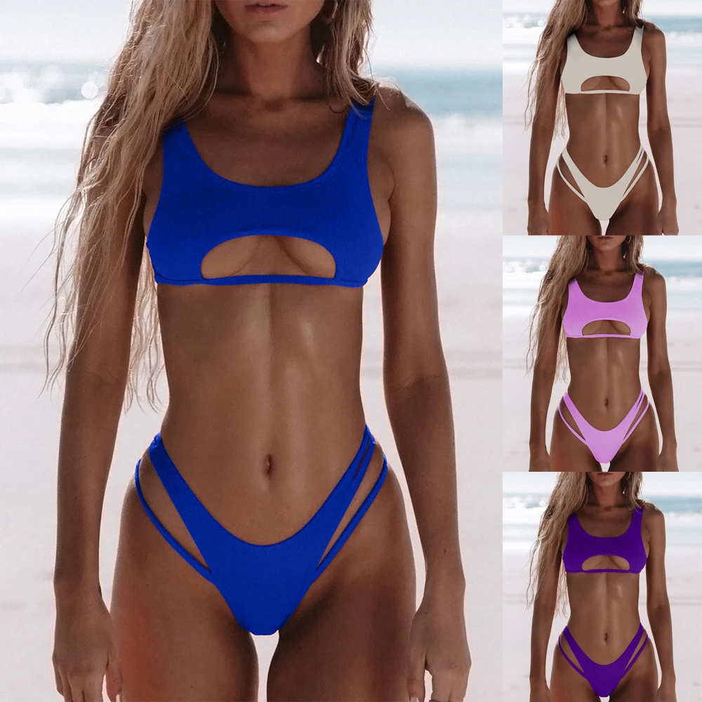 

Solid Bikini Set Push Up Swimwear Thong Bottom Bathing Suit Brazilian Swimsuit 2023 New Bikini Set Biquinis Maillot De Bain