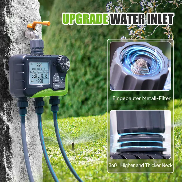 RainPoint Garden Water Timer 3 Zone Programmable Automatic Irrigation Timer With Rain Delay Manual/Auto Mode Watering 3