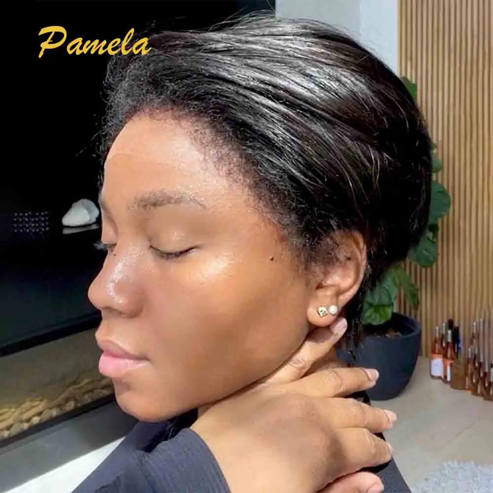 Kinky Edges Natural Hairline Pixie Cut Short Bob Straight Transparent Lace Front Glueless Prepluked Wig Human Hair Ready To Wear