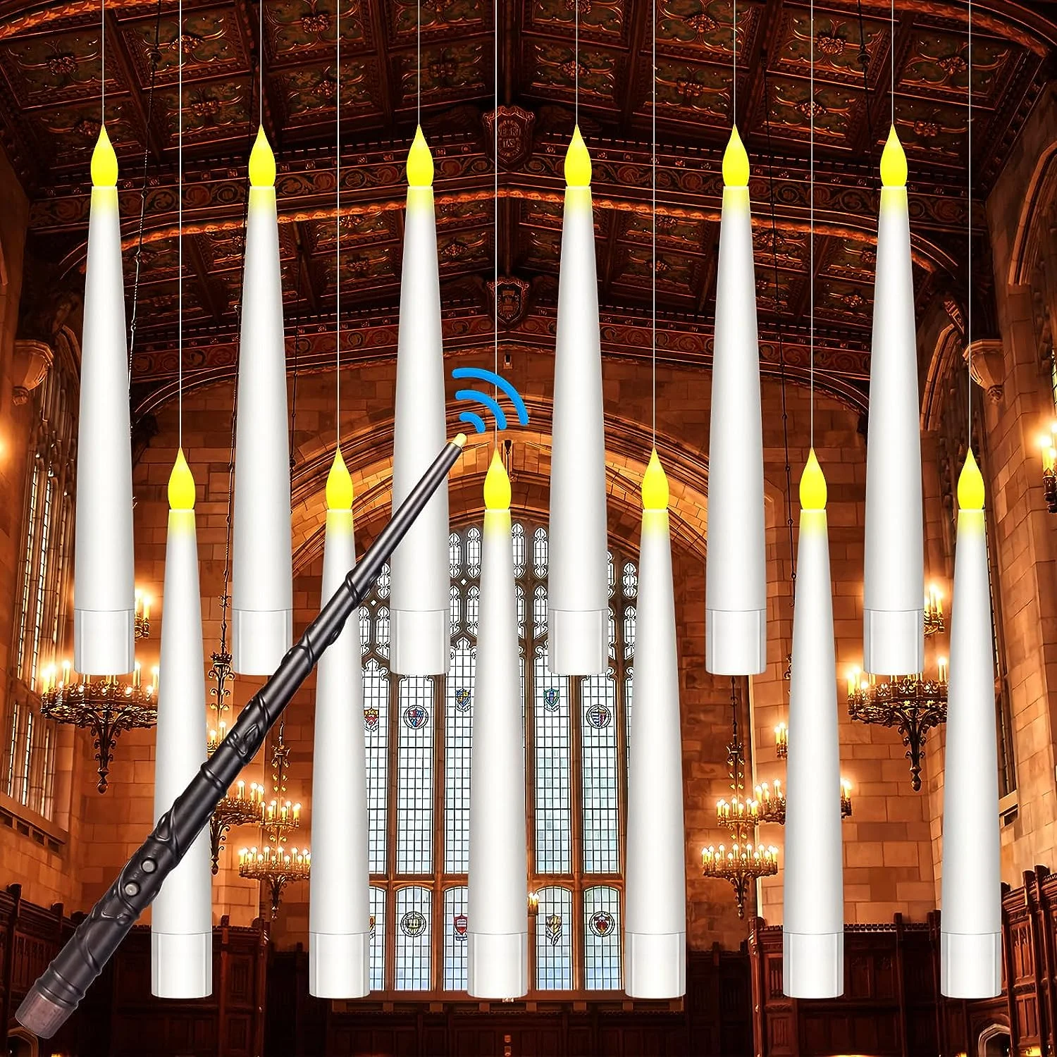 Fantasy Floating Candles with Wand Remote Control Flameless Remote Taper Electronic Candle Halloween Party Decor Candle Lights