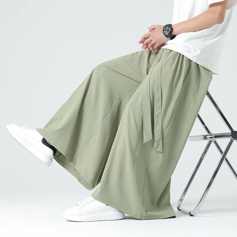 Männer Kimono Hosen mit weitem Bein Herren Eis Seide Jogger Retro lose Hosen Mann chinesischen Stil Kimono Hosen männlich große Größe Freizeit hose – Detail 4