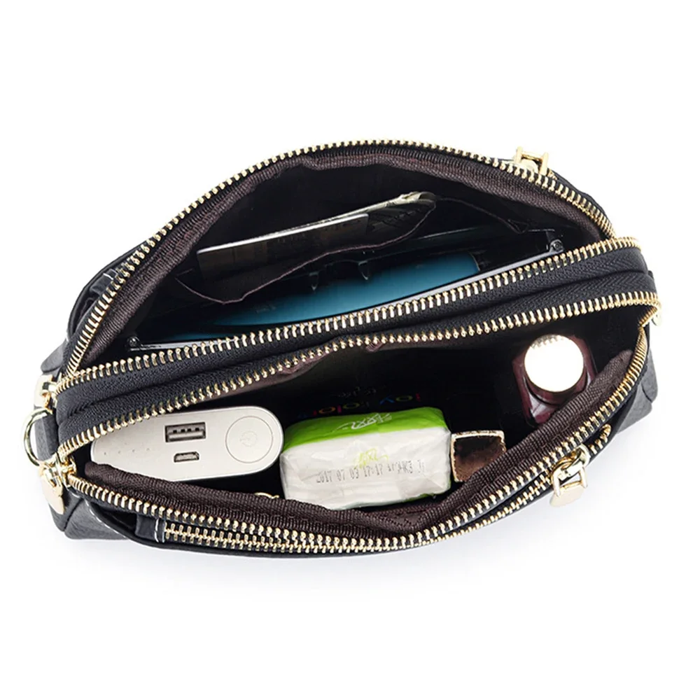 Small Crossbody Bags for Women Leather Mobile Phone Shoulder Handbag Trendy Four Zipper Pocket Clutch Cellphone Purse Wrist Bag