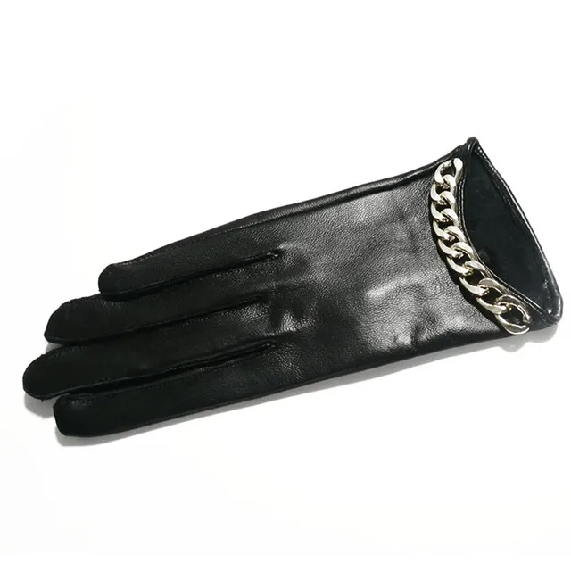  UXZDX Ladies Sheepskin Black Gloves Leather Fashion