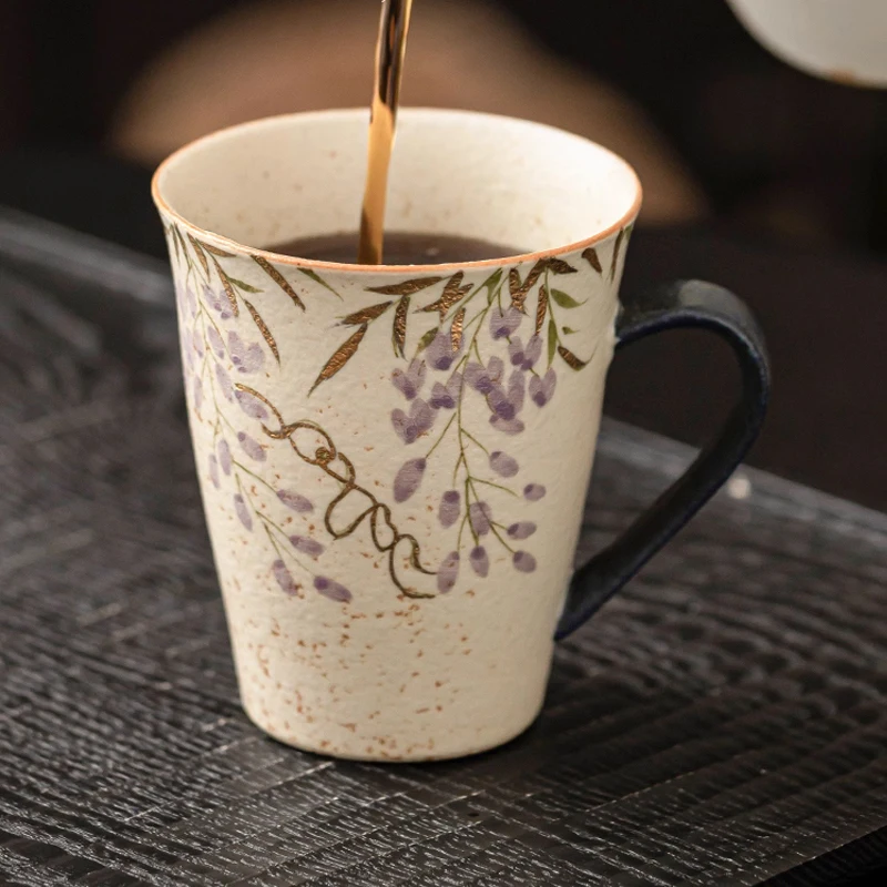 Chinese Style Ceramic Gift Cute Mug, Home Personal Office Creative Hand Drawn Flower Patterns, Milk Water Coffee Cup, 169ml, 1Pc