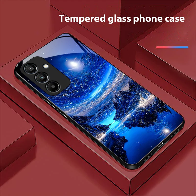 Pyramid Starry Sky Black Tempered Glass Phone Case