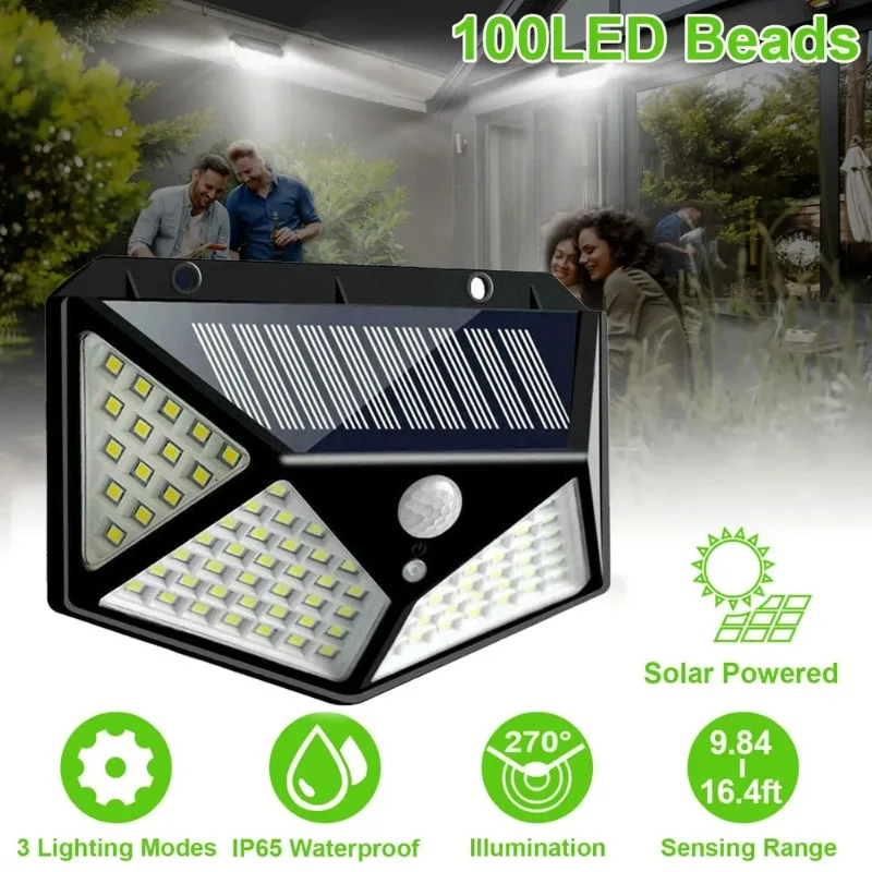 LED Wall Light LED Lamp Solar Garden Lights LED Street Lamp 100 LED Wall Lights Outdoor Solar Lamp PIR Motion Sensor Solar Powered Sunlight Street Light for Garden Decoration