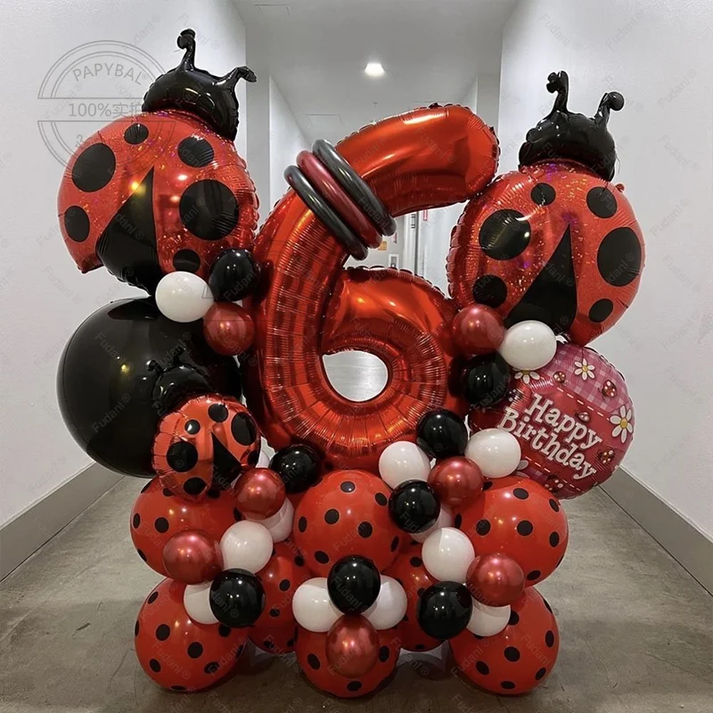57 stücke Marienkäfer Party Luftballons Schwarz Dot Red Spot Welle Punkt Dekore Ballon Baby Dusche Geburtstag Party Dekorationen Lieferungen Globos