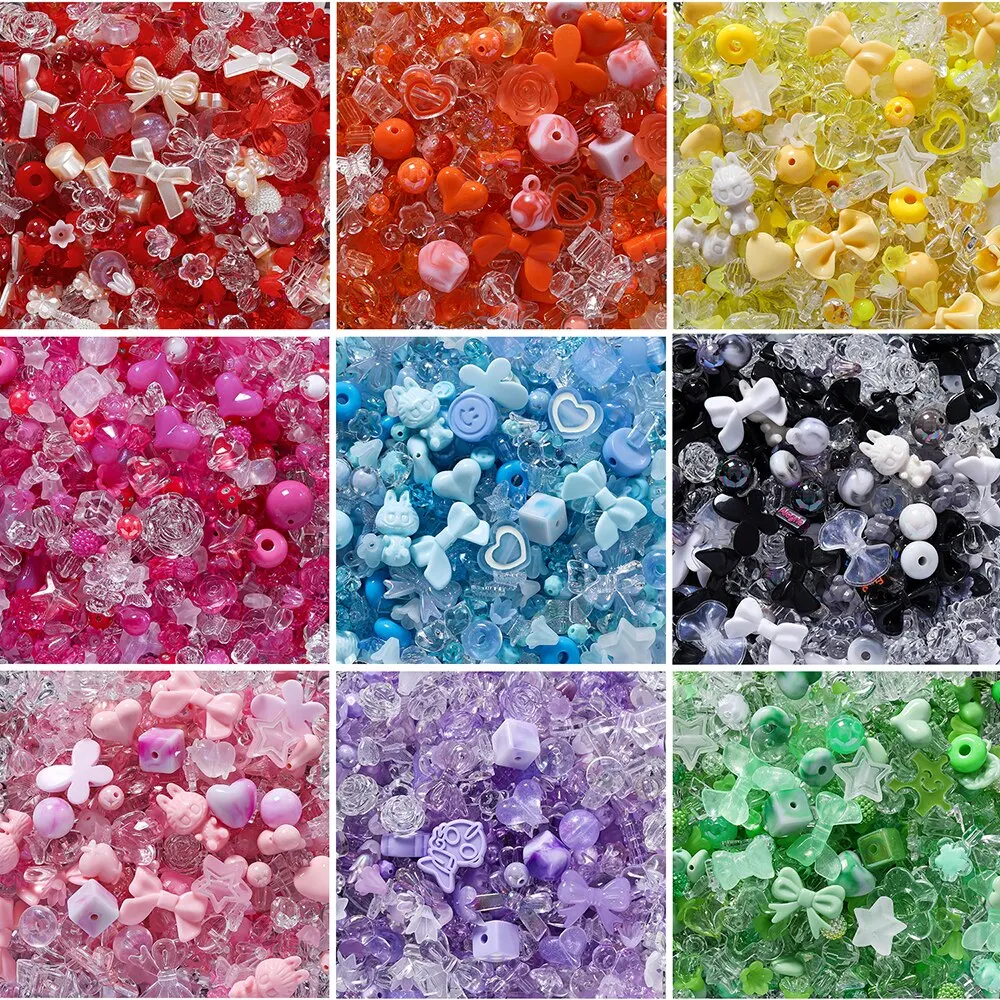 40g2StyleMixedFlowersHeartABColorPhoneChainBeadsNecklace