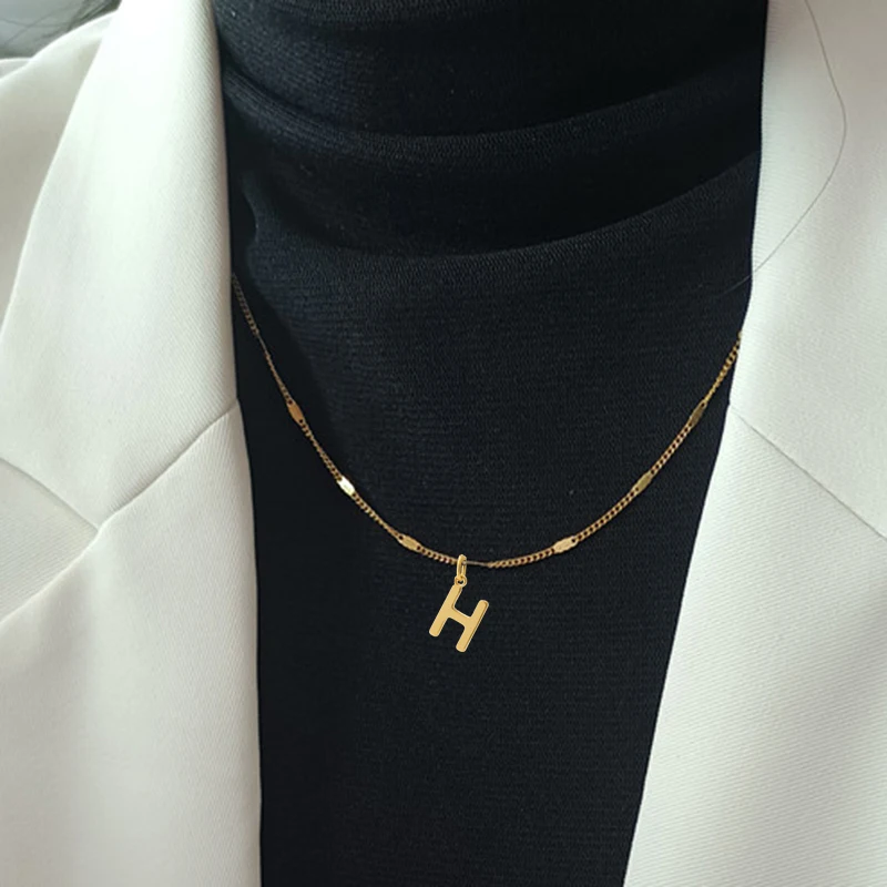 HANLI Initial Women - 14k Gold Plated Dainty Letter Necklace Simple Alphabet A-Z  | ChicGrl main image 1