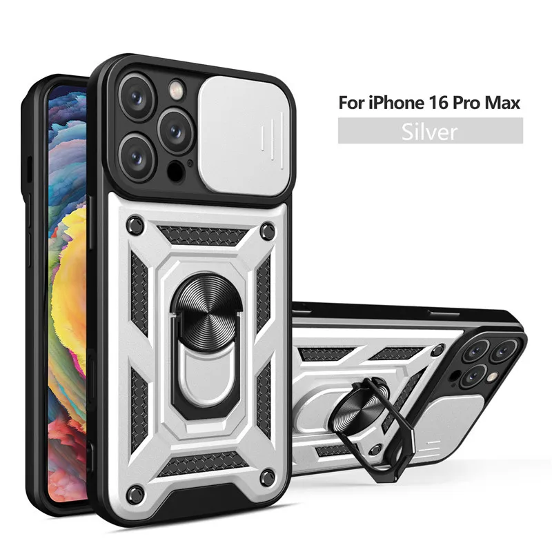 Military Grade Bumper Armor Case with Ring Cover and Slide Lens Protector