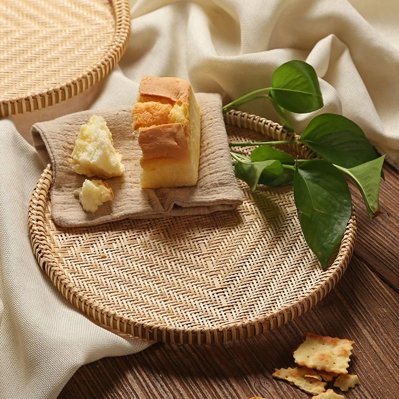 Hand-Woven Round Bamboo Sieve, Hand-painted Bamboo Raft, Dustpan, DIY Decorative Fruit Bread Basket, Kitchen Storage Tray 2