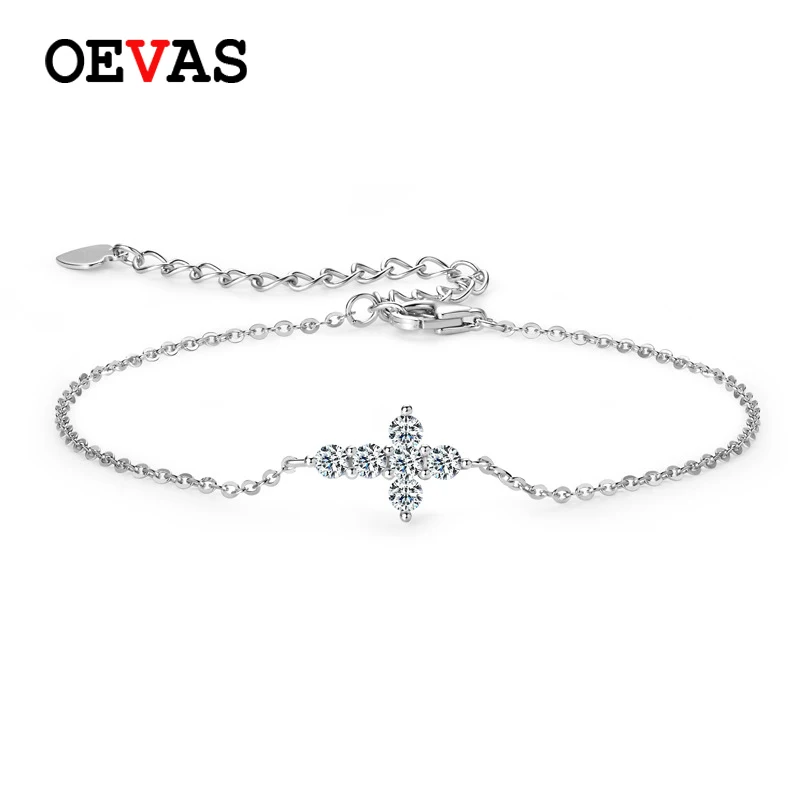 

OEVAS Real 2.5MM Total 0.36 Carat D Color Moissanite 100% 925 Sterling Silver Cross Bracelets For Women Girls Party Fine Jewelry