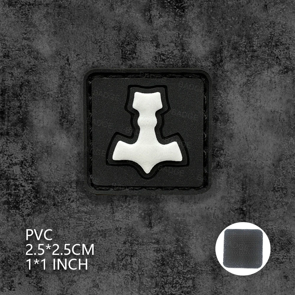 PVC Viking Hammer Patch Rubber Odin Compass White Glowing In The Dark Badge Tactical Emblem Armband Clothing Patches Embroidered Patches Custom Name Patches Tactical Patches