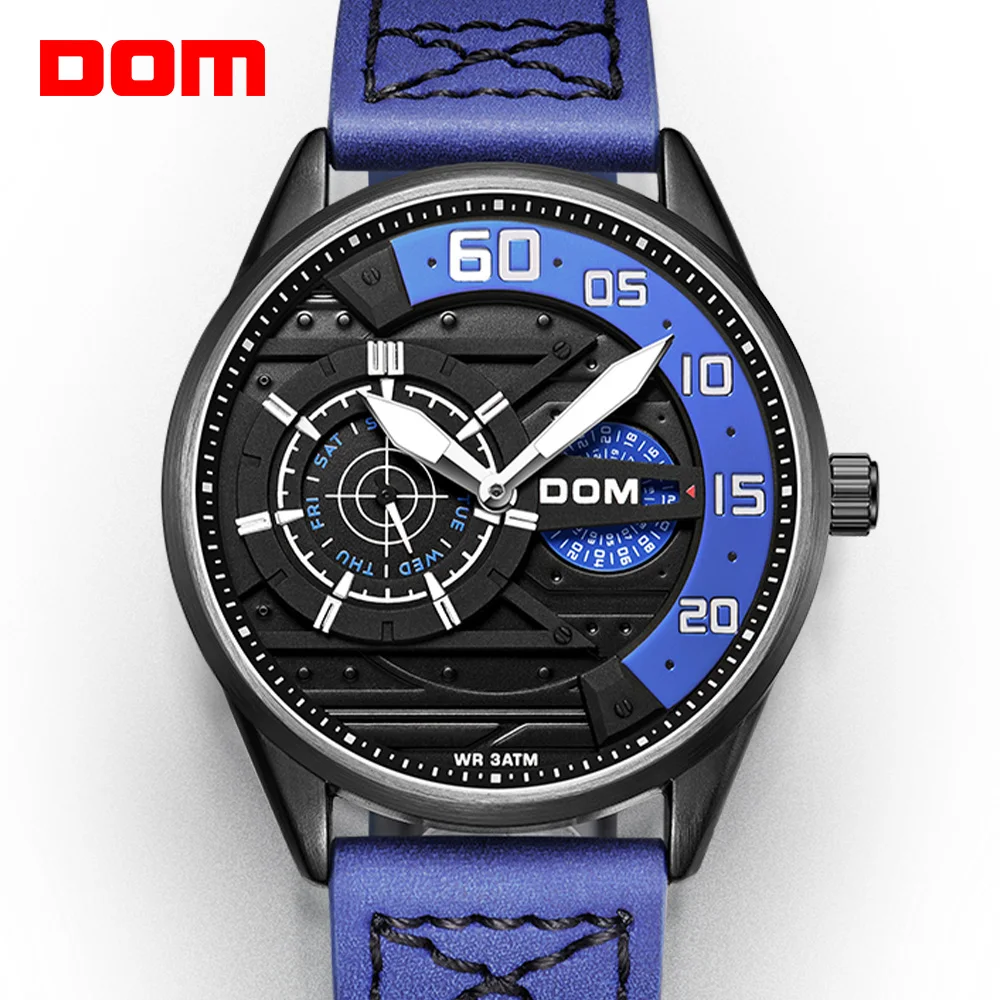 

DOM Men's Quartz Watch sports waterproof personality luminous fashion military style multi-function Leather watch M-1328