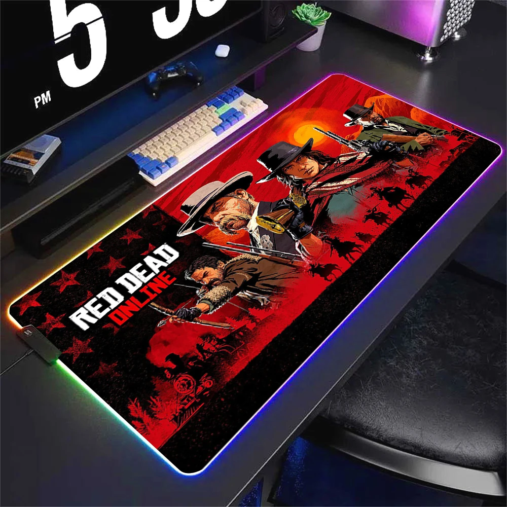 thumbnail image 1 of Alfombrilla de ratón de Anime Red Dead Redemption 2 RGB colorida para juegos, alfombrilla grande para juegos XL con luz LED, alfombrilla para ratón para ordenador, alfombrilla para escritorio para jue, 1 of 4