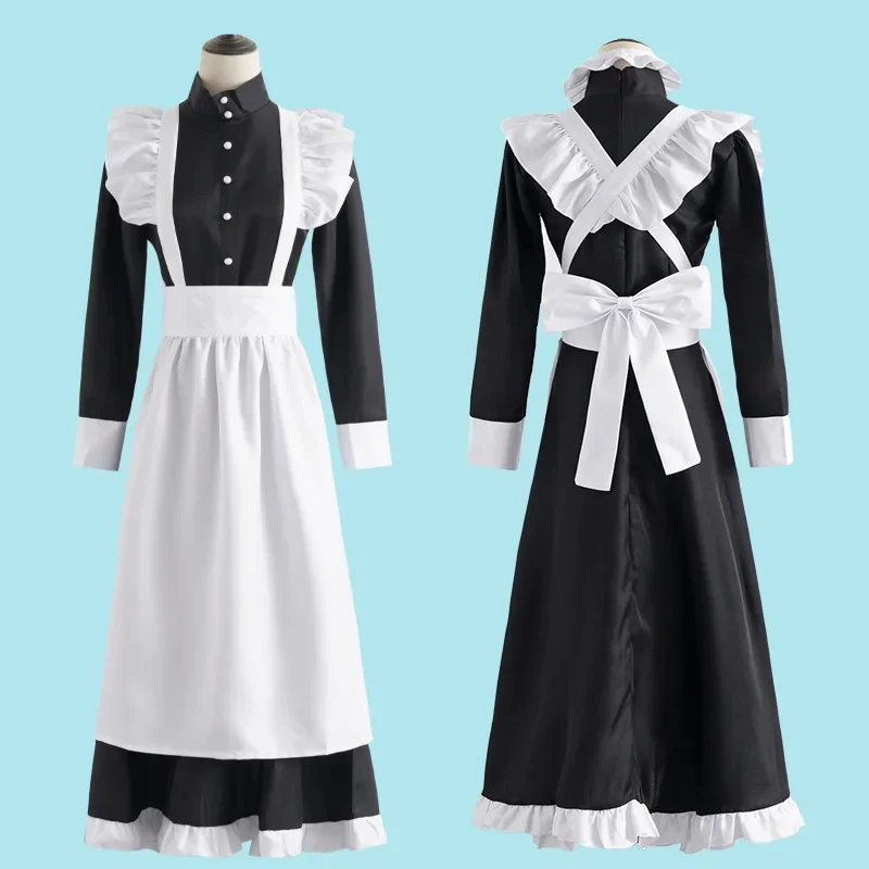 

Classic Black White Maid British Style Pearl Thread Long Coffee Shop Maid Dress Home Holiday COSPLAY Men's Women's Clothes