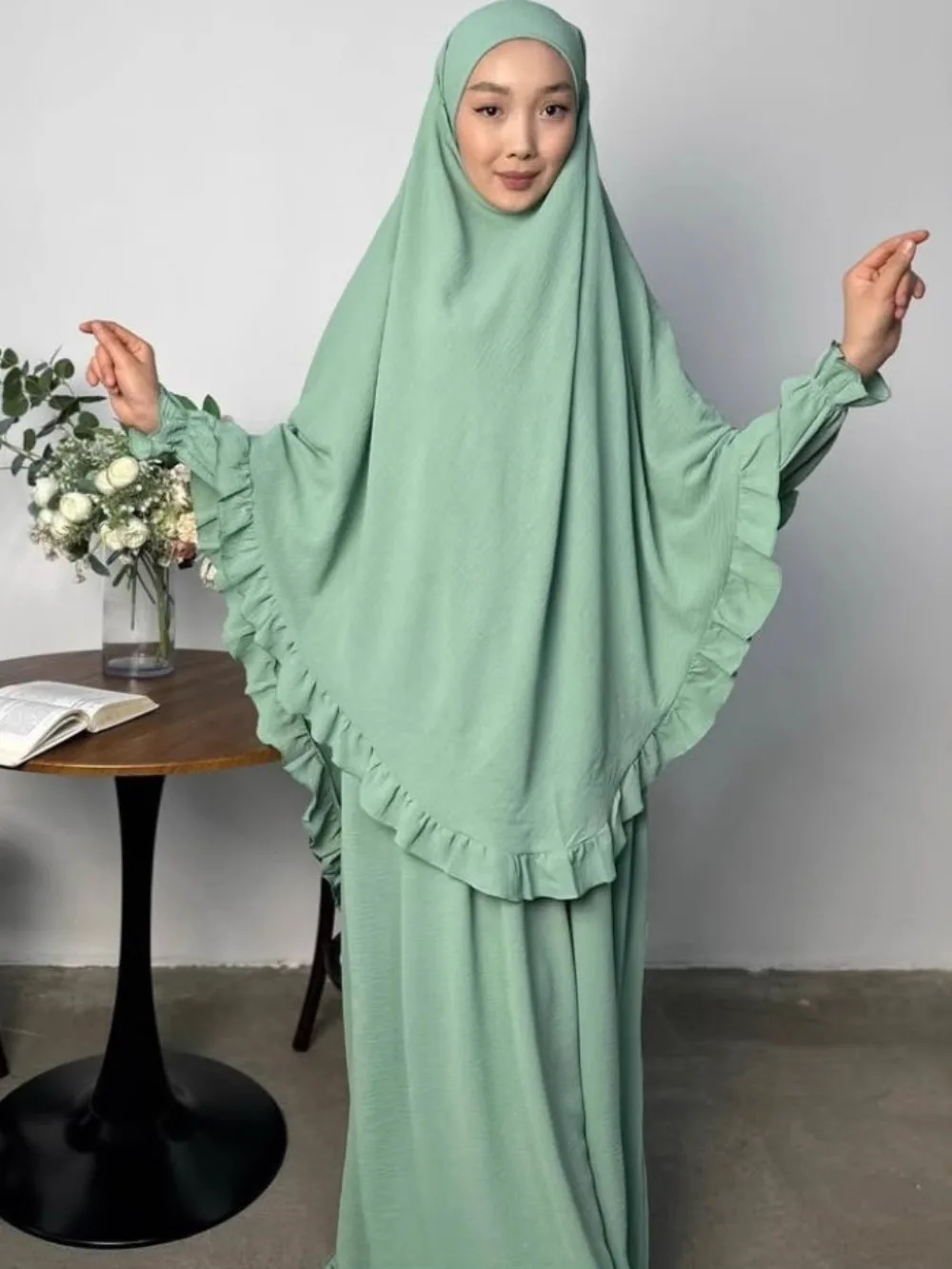 Muslim Sets Eid Ramadan Women 2 Piece Set Long Khimar Dress Abaya Set Prayer Garment Hijab Sets Niqab Jilbab Musulman Ensembles