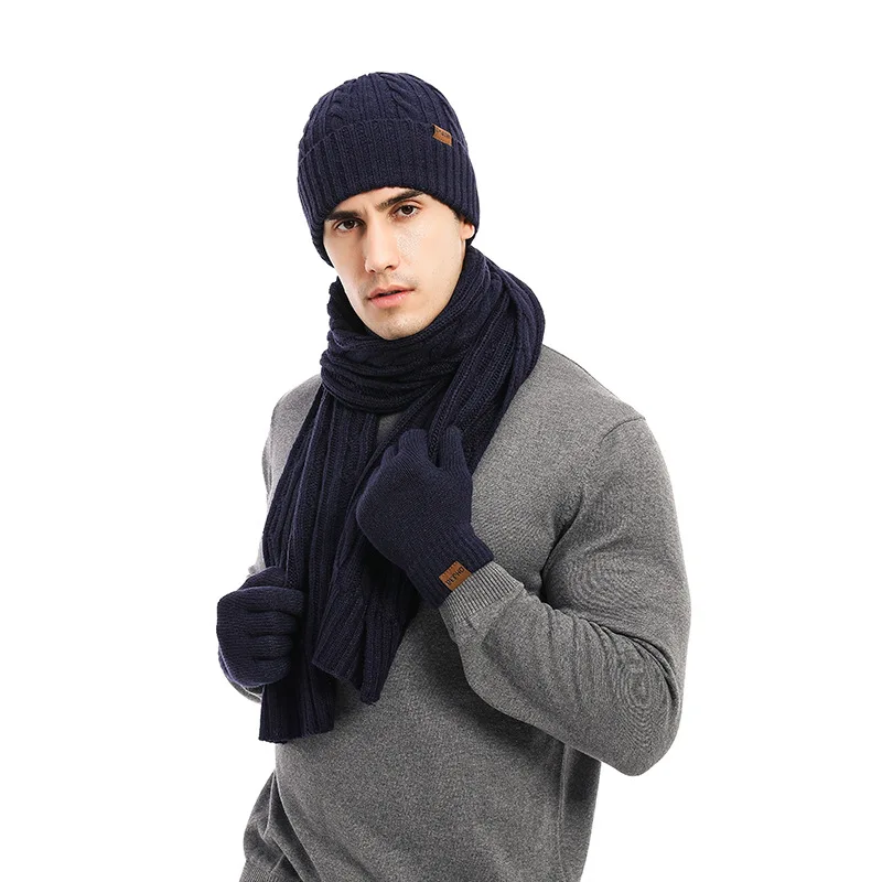 Herren Herbst Winter warm halten Set einfarbig Unisex Mütze