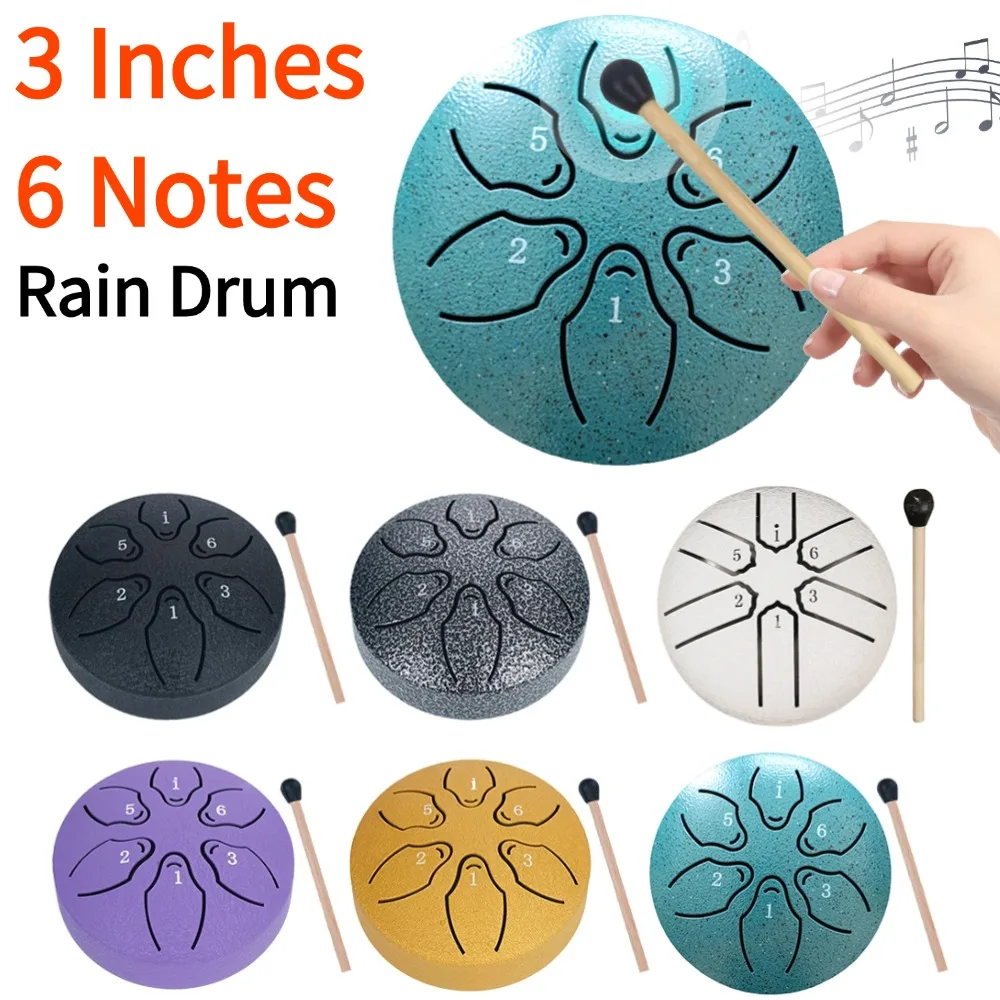 Rain Drum 3 Inches 6 Notes Steel Tongue Drum Mini Handpan Music Drum Ethereal Drum Yoga Meditation Drum Percussion Instruments