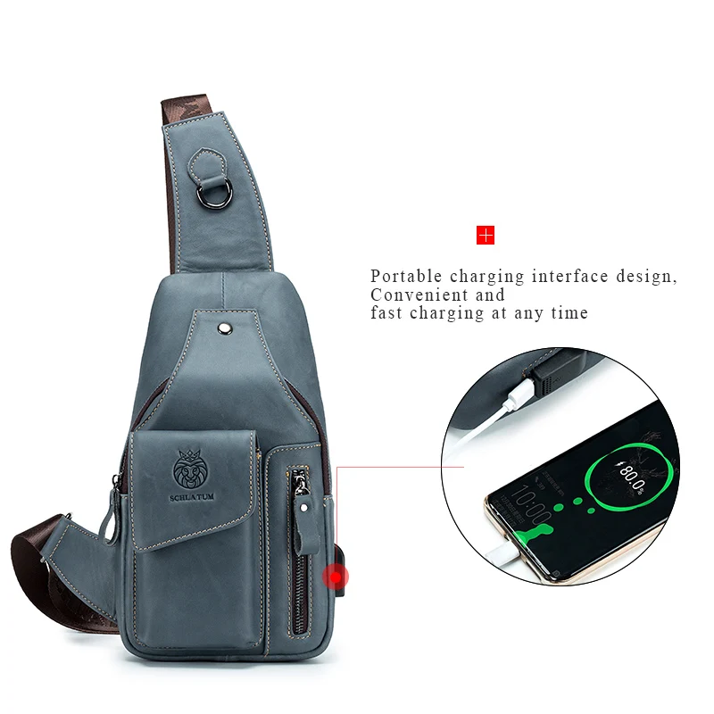 SCHLATUM Genuine Leather Chest Bag Men's Fashion Style Casual Straddle Bag Business Large Capacity Leather Men's