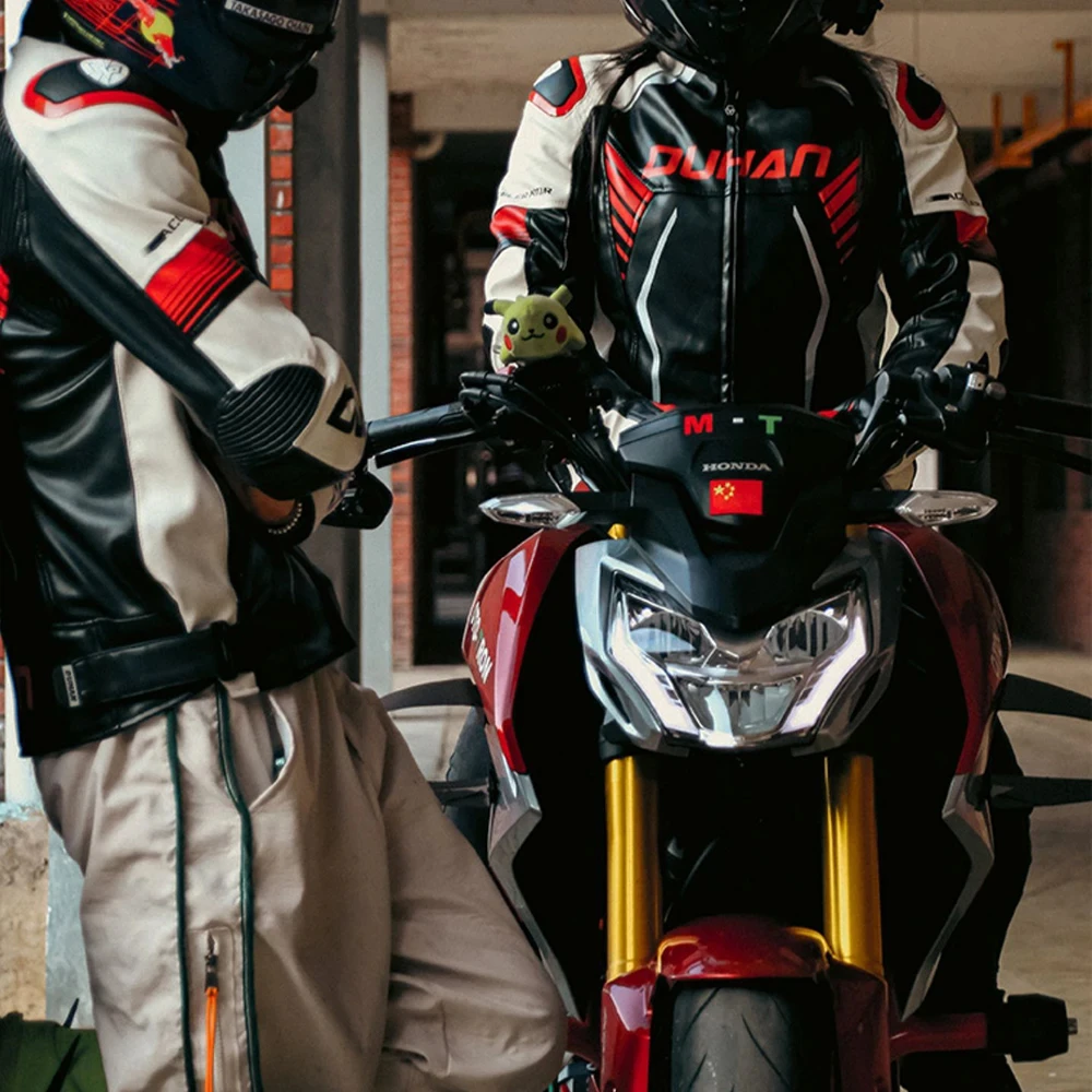 DUHAN 오토바이 자켓 남성용 여성용 가죽 모토 자켓 방풍 겨울 따뜻한 안티 드롭 오토바이 레이싱 자켓 올 시즌
