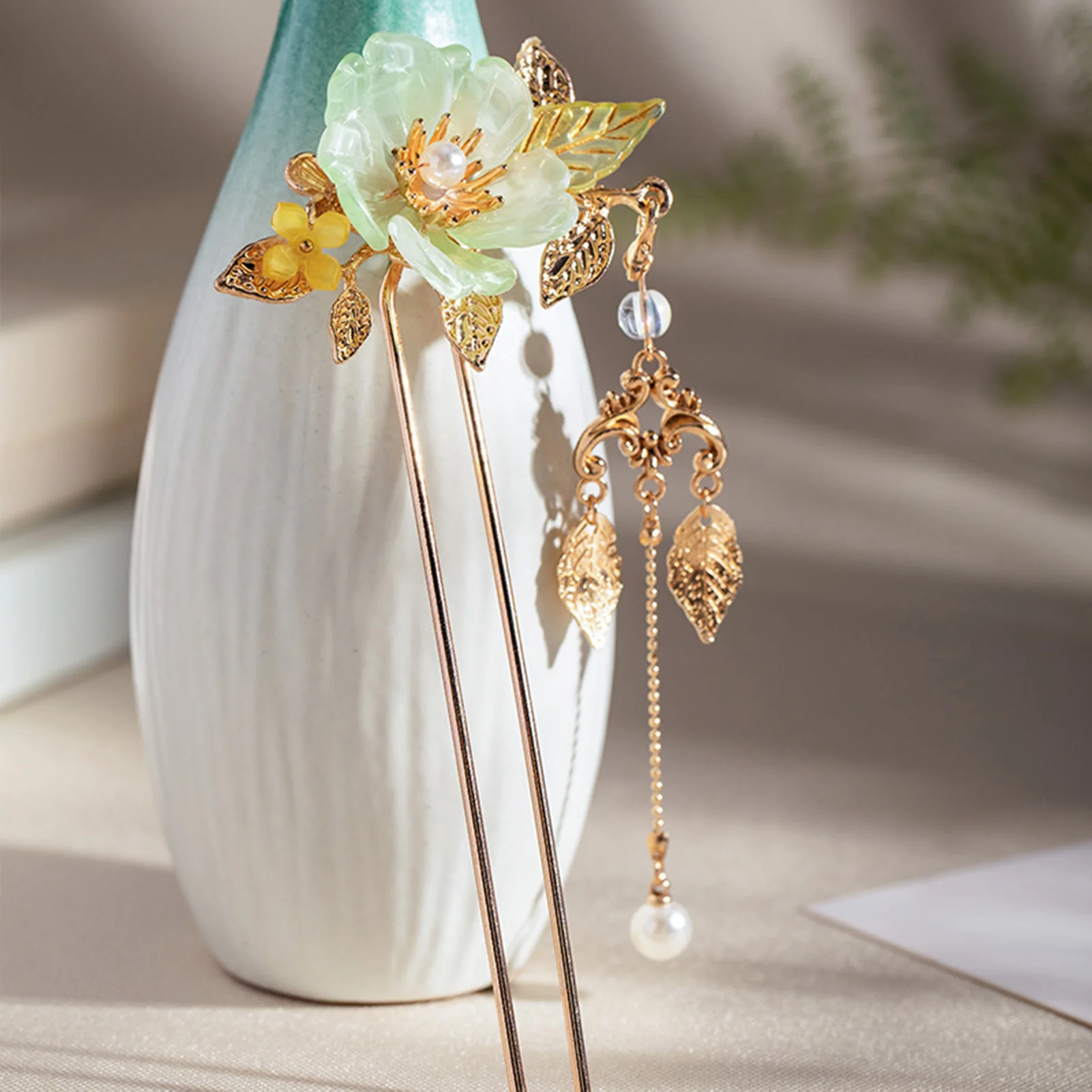 Vintage Flower Pearl Hairpin Stick Ancient Chinese Hair Clip  display picture 2