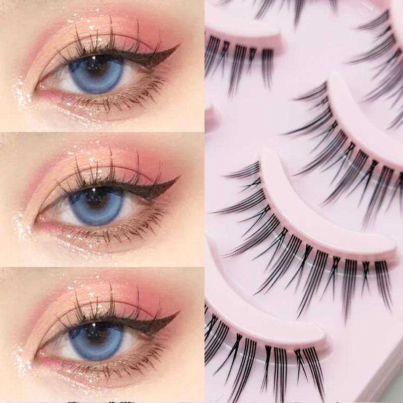 Losha Lashes Natural Look Manga Lashes with Clear Band Wispy False Eyelashes  10 Pairs Spiky Asian Eye Lashes Pack Lightweight Anime Fake Eyelashes for  Korean Cosplay Makeup (Girls Group) 