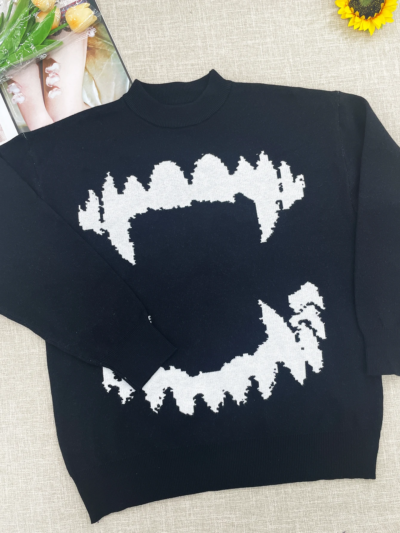temperament commuter style pullover sweater for women's autumn and winter new loose all-match crew-neck knitwear