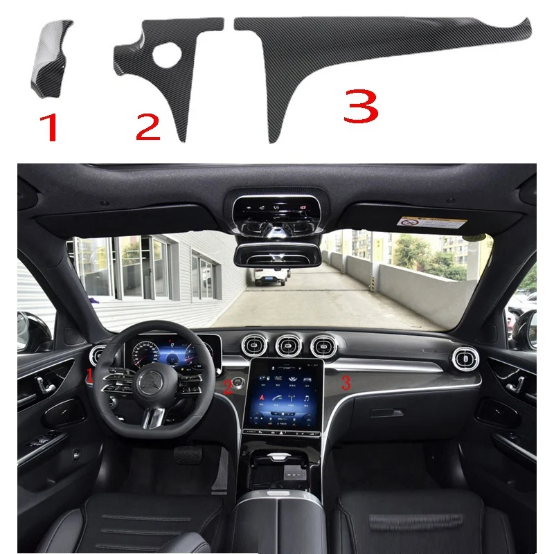 Carbon Fiber Center Control Panel Dashboard Strips Trim for Benz Mercedes W206 C Class C200 C260 C300