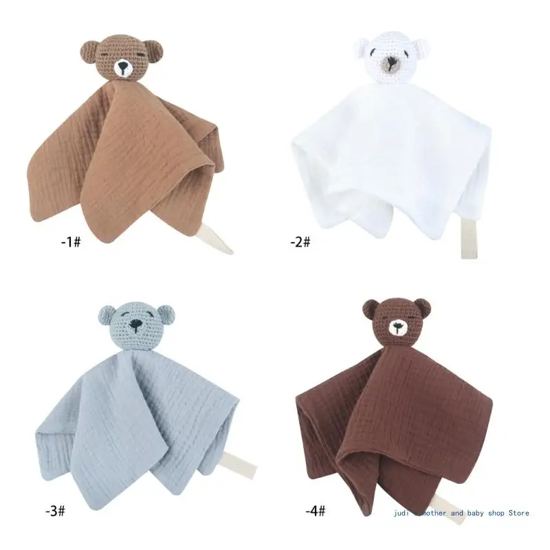 

67JC Knitted Bear Soothes Towel Teething Bib Sleep Toy Nursing Bib for Infants