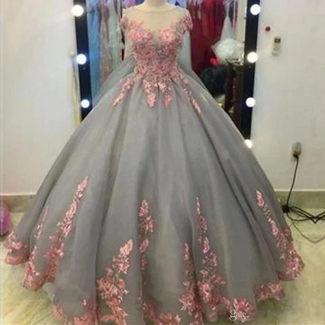

ANGELSBRIDEP розовые цветочные кружевные платья Quinceanera аппликации серые тюлевые Бальные платья для выпускного вечера для особого случая многоярусная юбка Горячая
