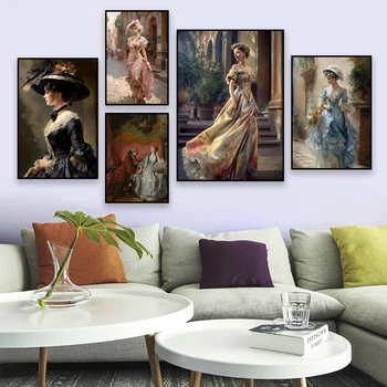 Classica pittura A olio Poster Vintage Art ritratto di una giovane donna stampe donna e uomo Canvas Painting Gallery Wall Art Decor 1