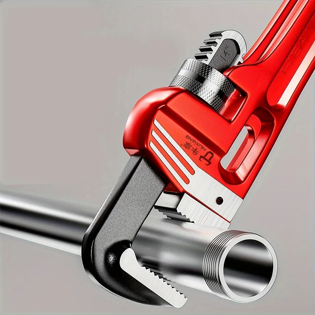 12inch / 8inch Heavy Duty Straight Pipe Wrench, Adjustable Aluminum Plumber Wrench with Floating Hook Jaw and I-Beam Handle, Red 2