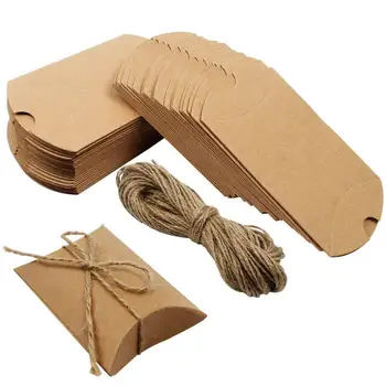 Boîte d'oreiller en papier Kraft 50 pièces, boîtes à bonbons cadeaux pour fête de mariage, fournitures de fête d'anniversaire à domicile, sacs en papier pour cadeaux 1