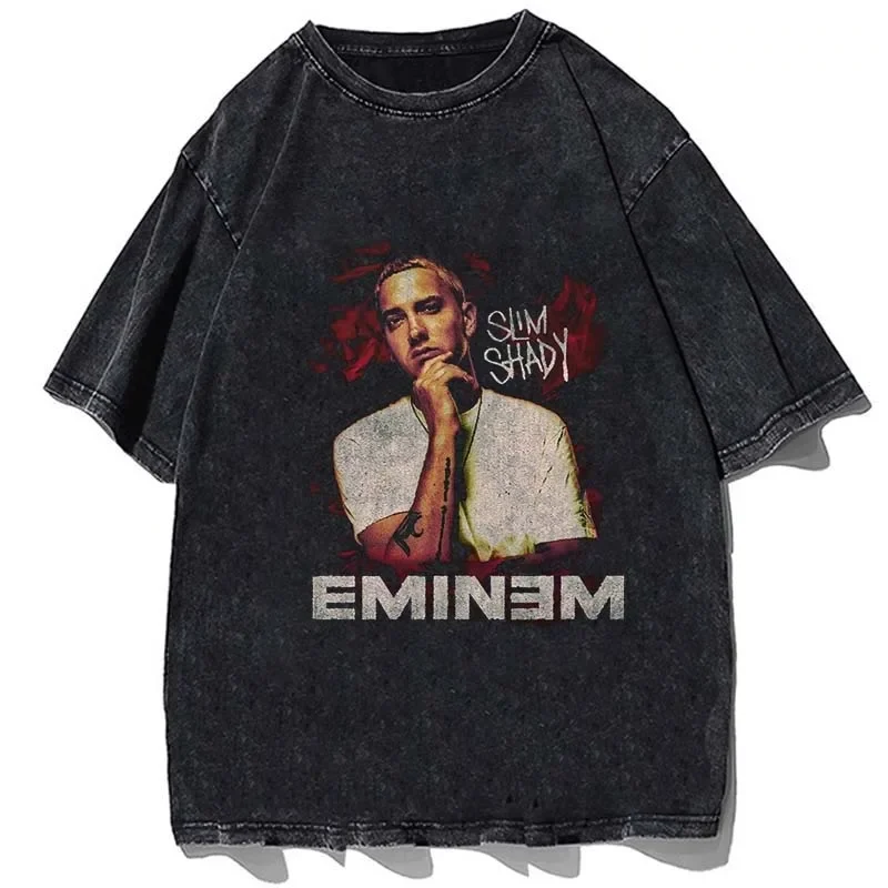 

Rapper Eminem T Shirt Men Fashion 90s T-shirt Black Tops Tees Women Summer Streetwear Tshirt Male Cotton Clothing Hip Hop Styles